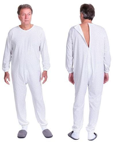 FERRUCCI COMFORT Pyjama sanitaire col rond avec fermeture éclair sur le dos - 9017 - pour personnes âgées, Alzheimer, Incontinence