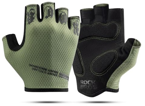 ROCKBROS Guanti da ciclismo da uomo e da donna, a mezza dita, antiscivolo, ammortizzanti, estivi, per mountain bike, bici da corsa, verde, XXL