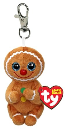 TY Beanie Bellies Clips – Bague Porte-clés en Peluche, Cookie Le Biscuit Pain d'épice avec Les Yeux Verts pailletés, Les Animaux avec Le Ventre Doux Originaux 12 cm – T43118