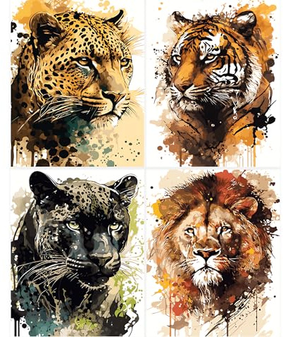 Bellatoi 4 Pcs Diamond Painting Animal Set, 5D Diamond Art Tiger & Lion, Diamond Art Kits Crystal Craft Kits for Adults Kids, Diamond Painting Kits for Bedroom Living Room Wall Decoration
