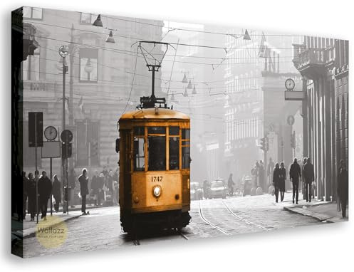 Wallazz Quadro su Tela Milano - Quadri Moderni Soggiorno - Duomo Navigli Tram San Siro - Stampa su Tela Canvas HD - Quadro Moderno Soggiorno - 60x120cm