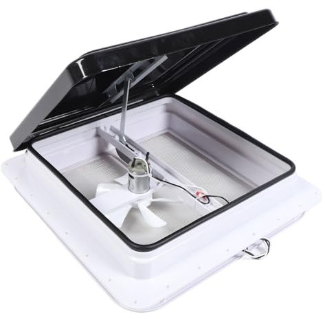 Ventilateur de Toit pour Camping-car, Moteur 12V Réversible Résistant au Soleil, Couvercle Noir de 14 Pouces pour Remorques et Camping-cars