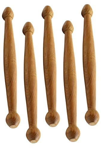 Ipetboom 5 Pièces Bâtons de Massage en Bois Marron pour Massage Musculaire Corps Entier Bords Arrondis Outil Manuel Portable de Relaxation