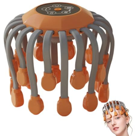Elektrisk huvudmassager, huvudskrapare, hårbottenmassager, med 20 oberoende massagenoder, 5 lägen och 360-graders justerbar hårbottenmassage for stresslindring och avslappning(Orange)