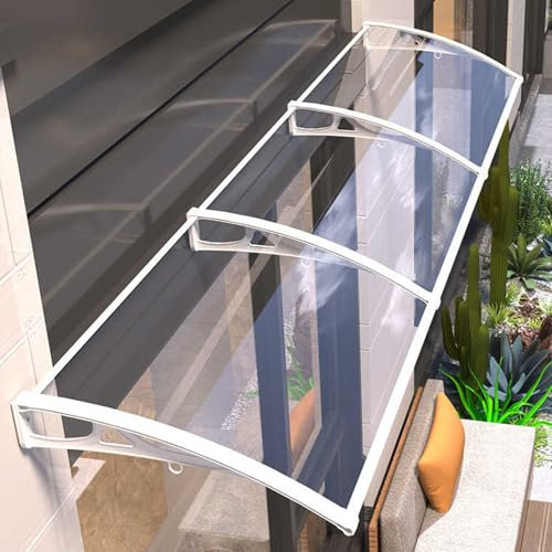 HARELA Auvent pour Porte D'entrée Auvent De Porte Et Fenêtres Auvent De Terrasse, Marquise De Porte Exterieur en Polycarbonate Et Alliage D'aluminium Contre La Pluie Et UV(White,60x150cm/23.6x59.1in)