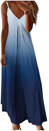 Maxi Dresses for Women UK Elegant Sleeveless Spaghetti Strap Tie Dye Gradient Sun Dresses Casual Loose Fit Long Dress Empire Waist V Neck Beach Boho A-Line Flowy Hoilday Party Dress Sale Clearance