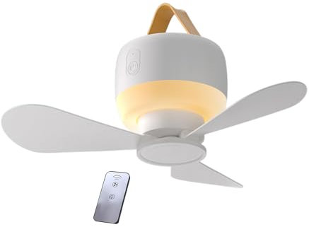 Wezalget Ventiladores de techo para tienda de campaña con luz, 3 colores, 3 velocidades, ventilador portátil recargable para acampar con gancho para tienda de campaña y autocaravana