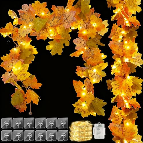 Guirnalda de hojas de arce otoñal de 40 ledes de 175 cm, guirnalda de otoño con luz, guirnalda de luces de otoño, hojas de arce, decoración de otoño para el hogar