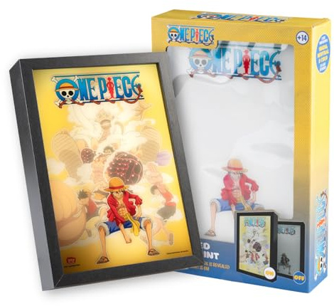 Cuadro One piece Manga - Poster enmarcado con LUZ LED para Decoracion Hogar o Set Up Gaming | One Piece Merchandising Regalos para Fans del Manga y Anime | 3 Tonos Luz y 5 Niveles Brillo (20x28cm)
