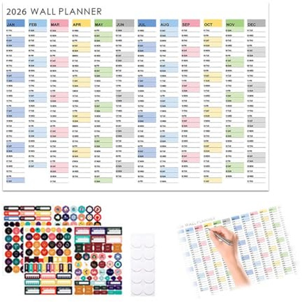 KEPYATI Calendario Da Parete 2026 (74 X 52.5Cm) [Arcobaleno] 12 Mesi Gen 2026 - Dec 2026 - Piegato - Gratuito Quattro Adesivi Decorativi E Un Adesivo Morbido Bifacciale