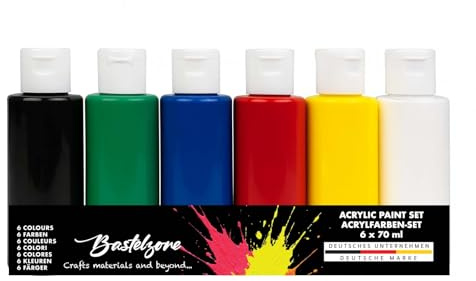 Pysselzon akrylfärg-set – mångsidiga och högpigmenterade målarfärger för hobby och konstnärer. Vattenbaserad, ogenomskinlig, ljus och klar att användas. Vegan (6 färger x 60 ml)