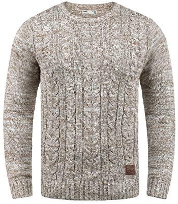 !Solid SDPhilemon Herren Pullover Strickpullover Grobstrick Pullover mit Zopfstrick Rundhalsausschnitt 100% Baumwolle Regular fit, Größe:XXL, Farbe:Dune (5409)