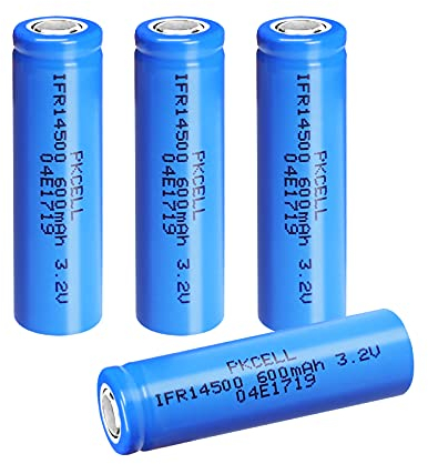 Rechargeable Battery AA, Solar Light Battery, 3.2V 600mAh Flat Top Batteries,IFR14500, for Torch,Garden Light,4 Packs,PKCELL