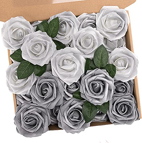 N&T NIETING Artificial Flowers Roses, 25Pcs Real Touch Foam Roses Fake Flowers for DIY Wedding Bridal Bouquets Centerpieces Floral Arrangements Party Tables Home Decoration