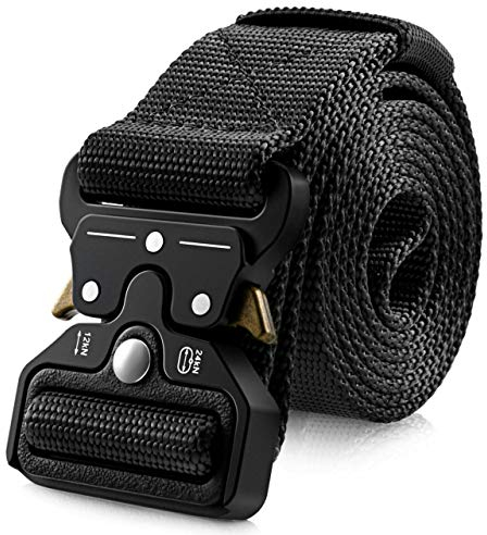 MOZETO Taktischer Gürtel, Unisex Militär Gürtel mit Schnellspanner Metallschnalle, Nylon Gürtel für Outdoor, Arbeit, Militär, Freizeit, Jagen - Gift Packaging,Schwarz,S-115cm