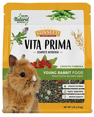 Sunseed Vita Prima Young Rabbit Food - Complete Nutrition - Premium Fortified Blend with Timothy Hay, 4 lb