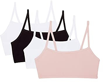 Fruit of The Loom Women's Spaghetti Strap Cotton Pullover Sports Bra, Blushing Rose/White/White/Black 4-Pack, 40