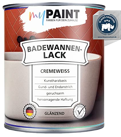 myPaint Badewannenlack 750ml, Cremeweiß gänzend | Hochdeckende, wasserbeständige Badewannenfarbe, Badewannen Reparaturset weiß, Fliesenfarbe, ideal für Badewanne, Duschwanne und Waschbecken