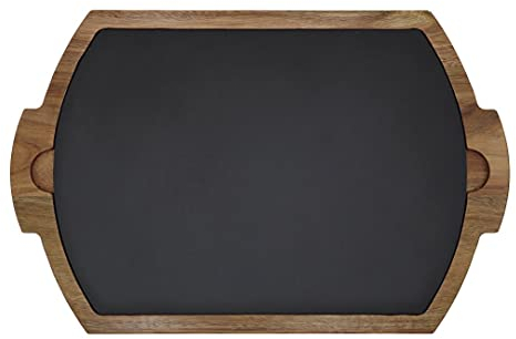 Kadum Planche à steak 40 cm x 26 cm x 1,5 cm - Planche à découper en ardoise et bois d'acacia - Grand plateau en ardoise pour salle à manger - Planche de cuisine robuste en bois et ardoise - Plateau à