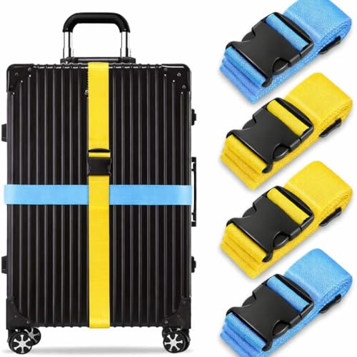 Heavy Duty Luggage Straps | 2 inch x 1.8m Suitcase Belts, Adjustable with Quick Release Buckle | Easy Identifier Travel Accessories | Vibrant Yellow and Blue (2)