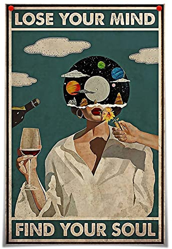 Vintage Lose Your Mind Find Your Soul Poster Mental Health Inspirational Quote Canvas Wall Art Aesthetic Posters Music Girl Print Painting Abstract Wall Decor for Bed Room Bathroom 12x16in Unframed