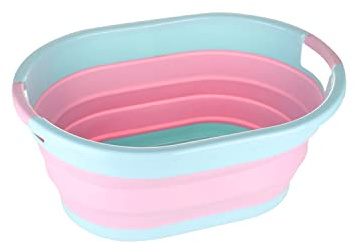 WedDecor Oval Foldable Laundry Basket 39L Collapsible Plastic Laundry Basket Pop up Bin Washing Basket Clothes Storage Multi Purpose Folding Container for Bedroom, Laundry, Pink