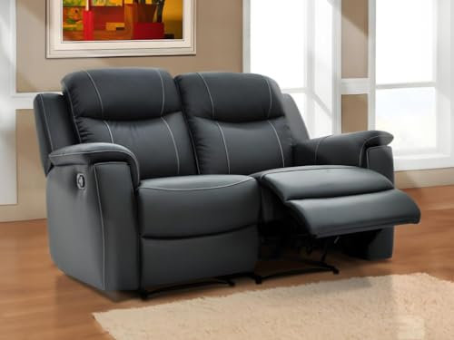 Vente-unique - Divano relax 2 posti Evasion - pelle - grigio antracite