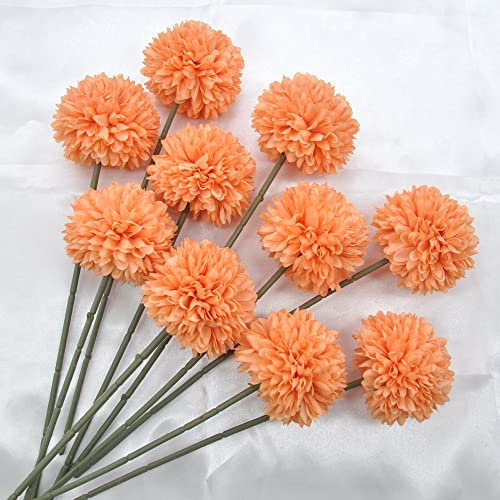Konstgjorda blommor, krysantemum, bollblommor, 10 st bukett, present för viktiga människor, härlig moral för hemmakontor, kafé, dekor, fester och bröllop (orange)
