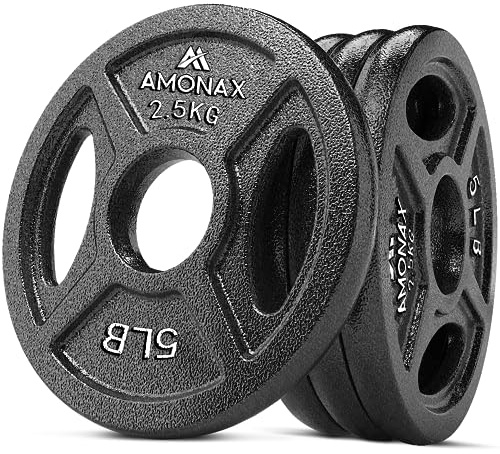 Amonax Viktplattor I Gjutjärn, 2,5 Kg, 5 Kg, 10 Kg Hantelplattor För 5 Cm Olympiska Viktplattor Stänger, Metallskivstångsplattor För Tyngdlyftning, Höftkraft, Viktplattor I Stål För Hemmagym…
