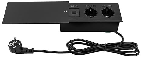 Flera uttag inbyggt uttag bord uttag vägg kök sänkbar aluminiumlegering med skjutlock för konferensbord bänkskiva, soffbord (2 USB + 2 euro standarduttag)