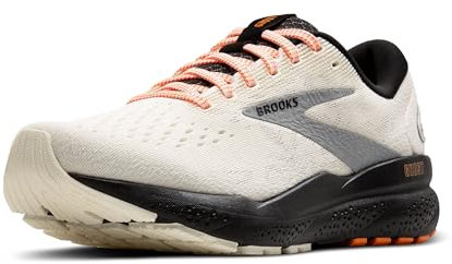Brooks Ghost 16 Neutral Damen-Laufschuh, Ecru/Orange/Schwarz, 37.5 EU