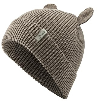 Sterntaler Strickmütze Ohren - Unisex Babymütze aus Baumwolle (Bio) - warme Kindermütze in Rippenoptik mit 3D-Ohren und Umschlag - lichtbraun, Größe 49