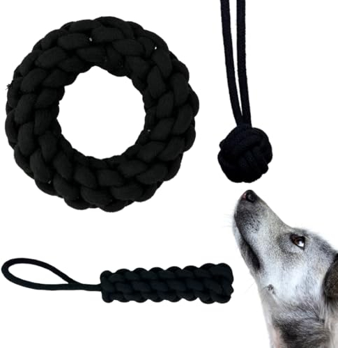 DOYS Premium Hundespielzeug 3er Set Seilspielzeug für kleine mittlere große Hunde Welpenspielzeug aus 100% natürlichen Materialien interaktives Hunde Spielzeug, Dog Toys, hundezubehör