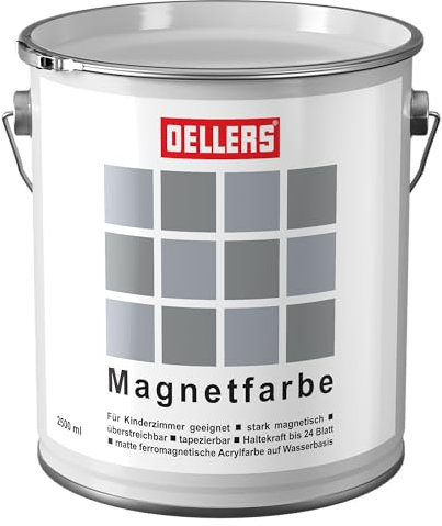 OELLERS Peinture murale magnétique extra forte - pour intérieur - 2,5 l / 12 m² - Gris - pour murs, bois, métal, chambres d'enfants - sans traitement préalable