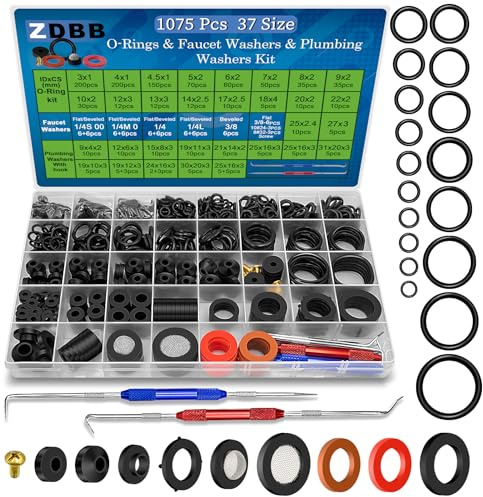 ZDBB 1075 Pcs 37 Größen Wasserhahn Reparatur Unterlegscheiben & Schlauch Unterlegscheibe Kits，Plumbing Gummi Unterlegscheibe Kit für Outdoor-Schlauch Tüllen Küche Wasserhahn Dichtung Reparaturen