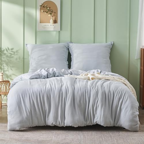 Simple&Opulence Musselin Bettwäsche 220x240 cm Baumwolle, Extra Weiches und Warme Bettwäsche-Sets, Oeko-Tex Bettbezug mit Reißverschluss und 2 Kissenbezug 80x80cm, Hellblau