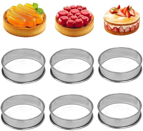 JYTDBCS 6 Pcs Stainless Steel Non Stick Double Rolled Baking Rings for Baking Cookie Desserts Pancake Eggs Muffin