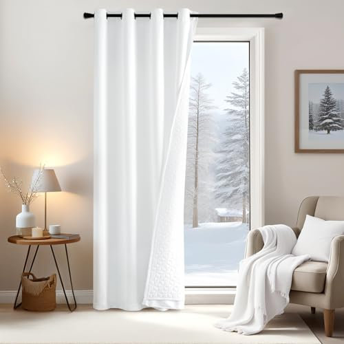 EMEMA Thermovorhang Kälteschutz Vorhänge Weiß Thermogardine Doppellagige Kälteschutzvorhang Winter 1 Verdunklungsvorhang Stück Vorhang Hängend Raumteiler Türvorhang den Wind 260x132cm