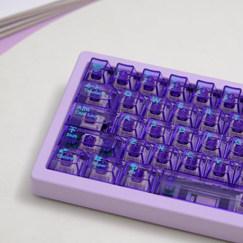 114 Keys Purple Clear Keycaps PC Cherry Profile Crystal Transparent Keycaps Set Fit for 60% 65% 75% Cherry Mx Switches Mechanical Keyboard