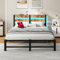 HOMERECOMMEND King Size Bed Frame with USB Charging Station,Queen Size LED Bed Frame with Wood Storage Headboard,Metal Platform Bed Frame No Box Spring Needed,Strong Slats Support,Easy Assembly