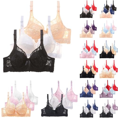 Lot de 3 Soutien Gorge avec Armature Femme Sexy BrassièRe Dentelle Push Up Soutien-Gorge Grandes Tailles Couleur Unie Lingerie Française Bralette A La Mode Classique De Base Casual Sport Bra