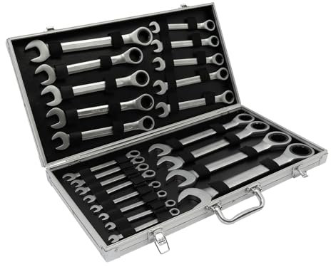 Levkitch Dubbelspärrnyckel set 22 delar ringspärrnyckel med organisatörslåda 6–32 mm gaffelnyckel ringmun-nyckelset