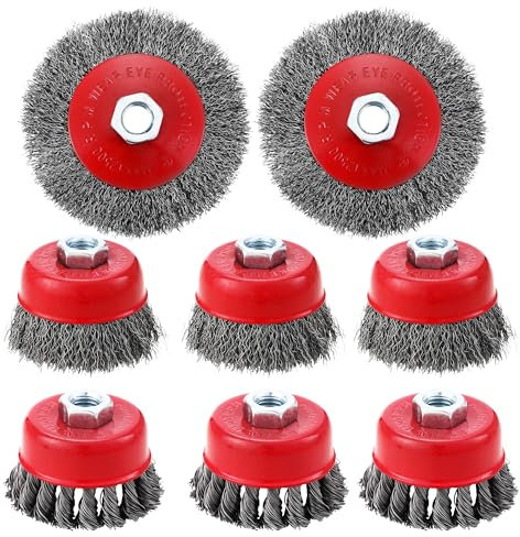 8 Piezas Cepillo de Alambre para Taladro Amoladora,Accesorios para Amoladora Angular M14, Traje de Cepillo de Alambre con Hilo,para Lijar, Desbarbar y Eliminar óxido