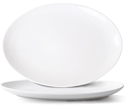 YALONG Serving Platters Set of 2 – 14 Inch Oval White Serving Platters, Large Porcelain Serving Platter Set for Party, Appetizers, Charcuterie, Sushi & Dessert, Microwave & Dishwasher Safe