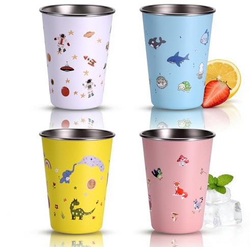 Hejo Set di 4 Tazze in Acciaio Inox per Bambini, Tazza campeggio 350 ml