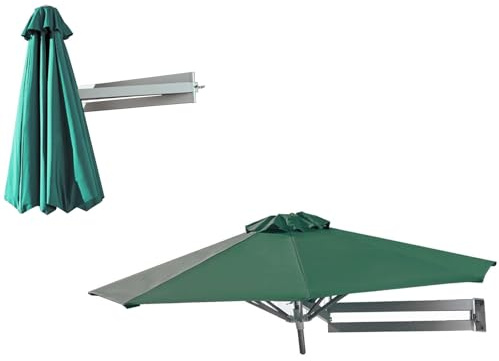 OREKPOT Wall-Mounted Patio Umbrella Outdoor Tilting Sunshade with Metal PoleAluminium Frame Parasol for Garden Terrace and Deck – Perfect for Instant Shade，Green 2.5m