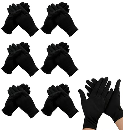 xiluuyou 6Paia di Guanti in Cotone, Guanti in Tessuto Morbido per Maschere per Le Mani per Mani Secche Idratanti Cosmetici Eczema, Mani Spa, Nero-XL