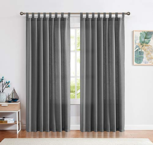 CKNY Gardinen Schlaufenschal Voile Fenster Vorhang Mit Schlaufen Halb Transparent Schlafzimmer Wohnzimmer 2 Stück 245cm x 140 cm (H x B) Grau
