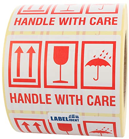 Warnetiketten 105 x 74 mm - Paket Aufkleber handle with care - 1.000 Versandaufkleber auf 1 Rolle(n), Papier selbstklebend