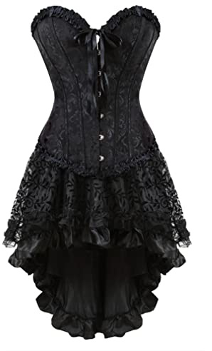 Grebrafan Steampunk Corset with Skirt Party Showgirl Corsets Bustiers for Women (UK(10-12) L, Black)